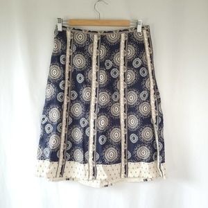 Ann Taylor LOFT Linen A-Line Skirt Navy Blue Cream Paisley SIZE 2 Classic Work
